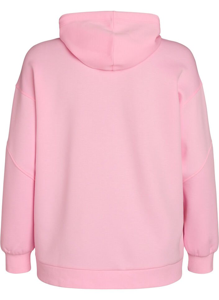 Sporty hettegenser i scuba-materiale med dekorative s&oslash;mmer, Rosa, Packshot image number 1