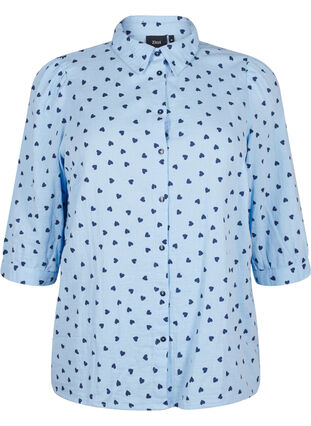Zizzi Skjortebluse med 3/4 ermer, D.R.Blue N.A.Hearts, Packshot image number 0