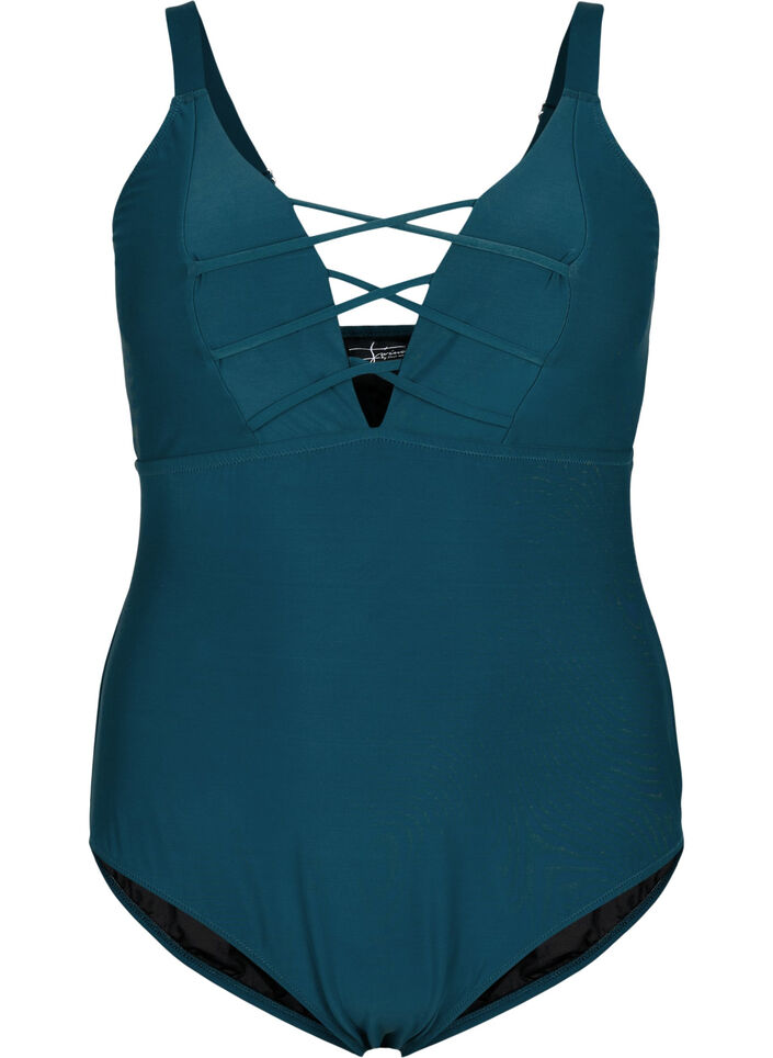 Badedrakt med snøredetalj, Dark Sea, Packshot image number 0