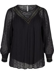 Long-sleeved blouse with decorative details, Black