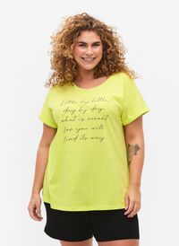T-skjorte med trykk i økologisk bomull, Wild Lime w. Navy, Model