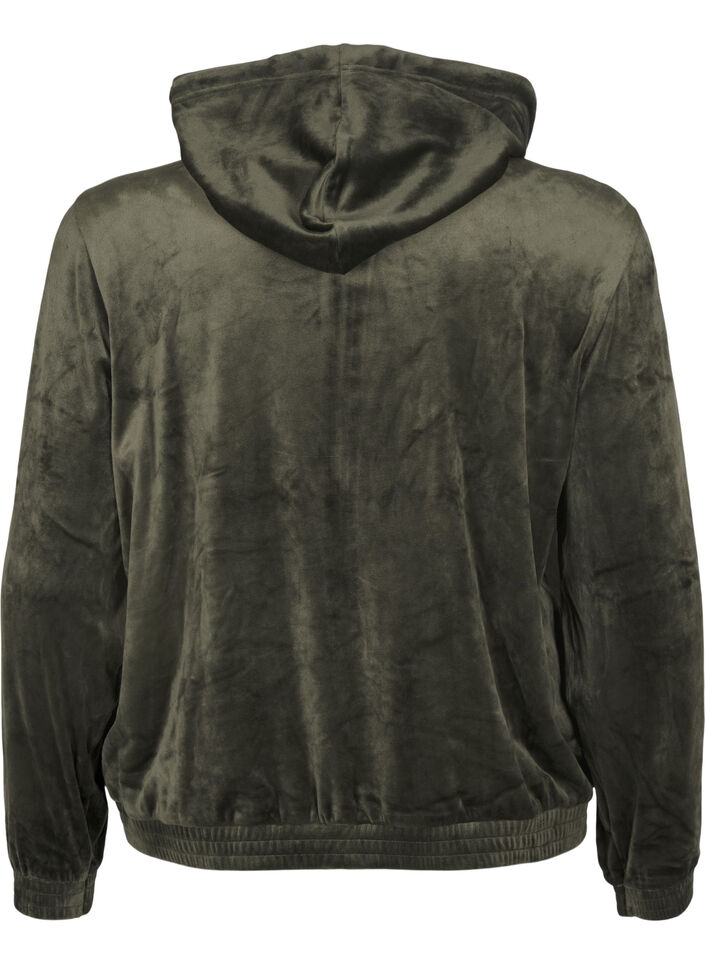 Velour cardigan med hette, Rosin, Packshot image number 1