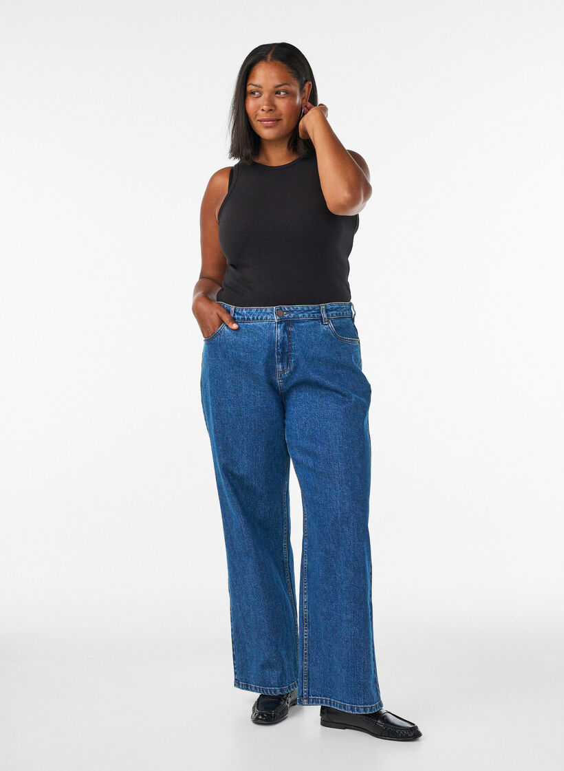 Jeans med vide ben og h&oslash;y midje, Bl&aring;, Model image number 0