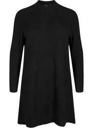 Kort ribbestrikket kjole med rund hals, Black