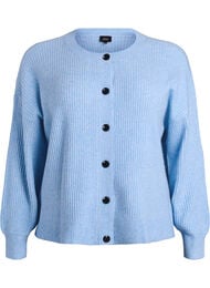 Ribbestrikket cardigan med knapper, Bl&aring;