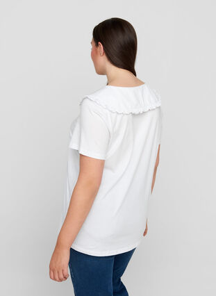 T-skjorte i bomull med krage, Bright White, Model image number 1