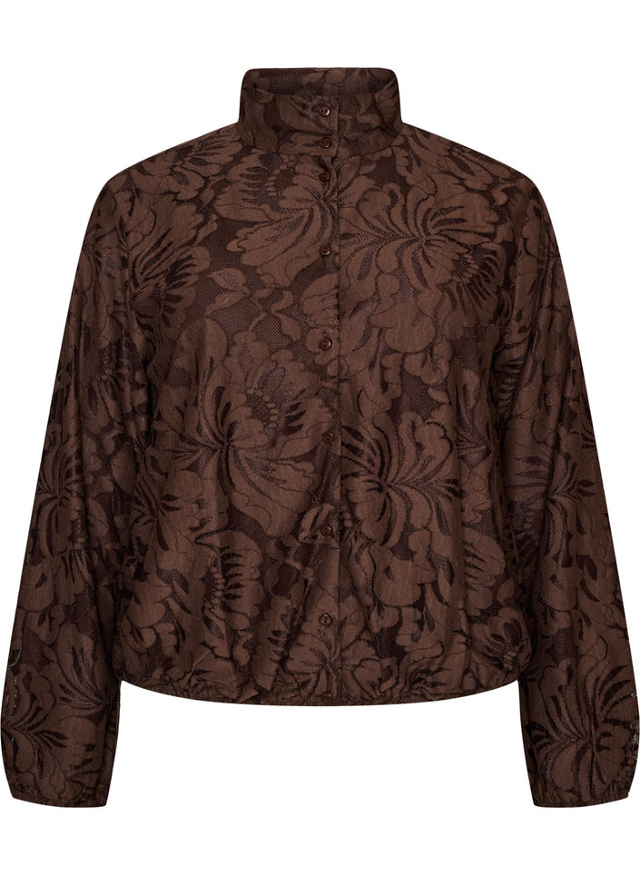 Bomberjakke med blomstrete jacquardm&oslash;nster, Brun, Packshot image number 0