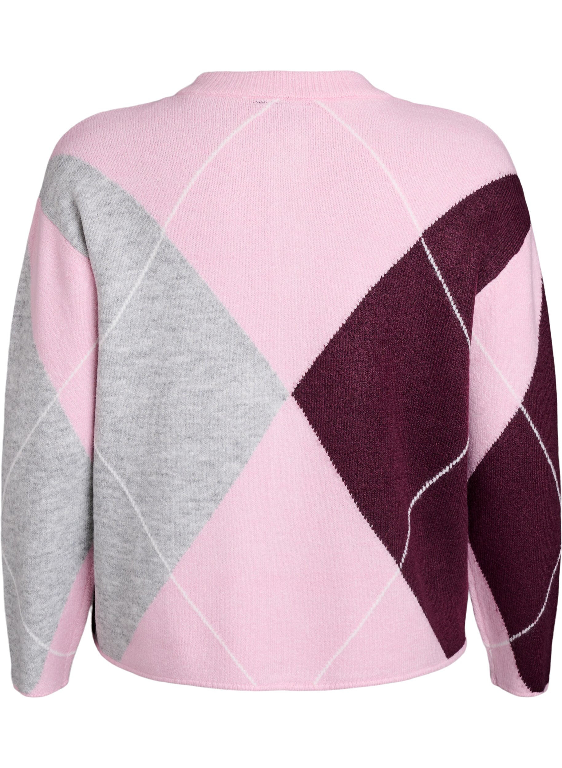 Zizzi Cardigan med argylem&oslash;nster og rund hals, Rosa, Packshot image number 1