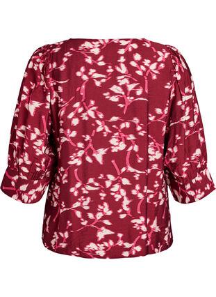 Zizzi Bluse med V-hals og 3/4-ermer, Rød, Packshot image number 1