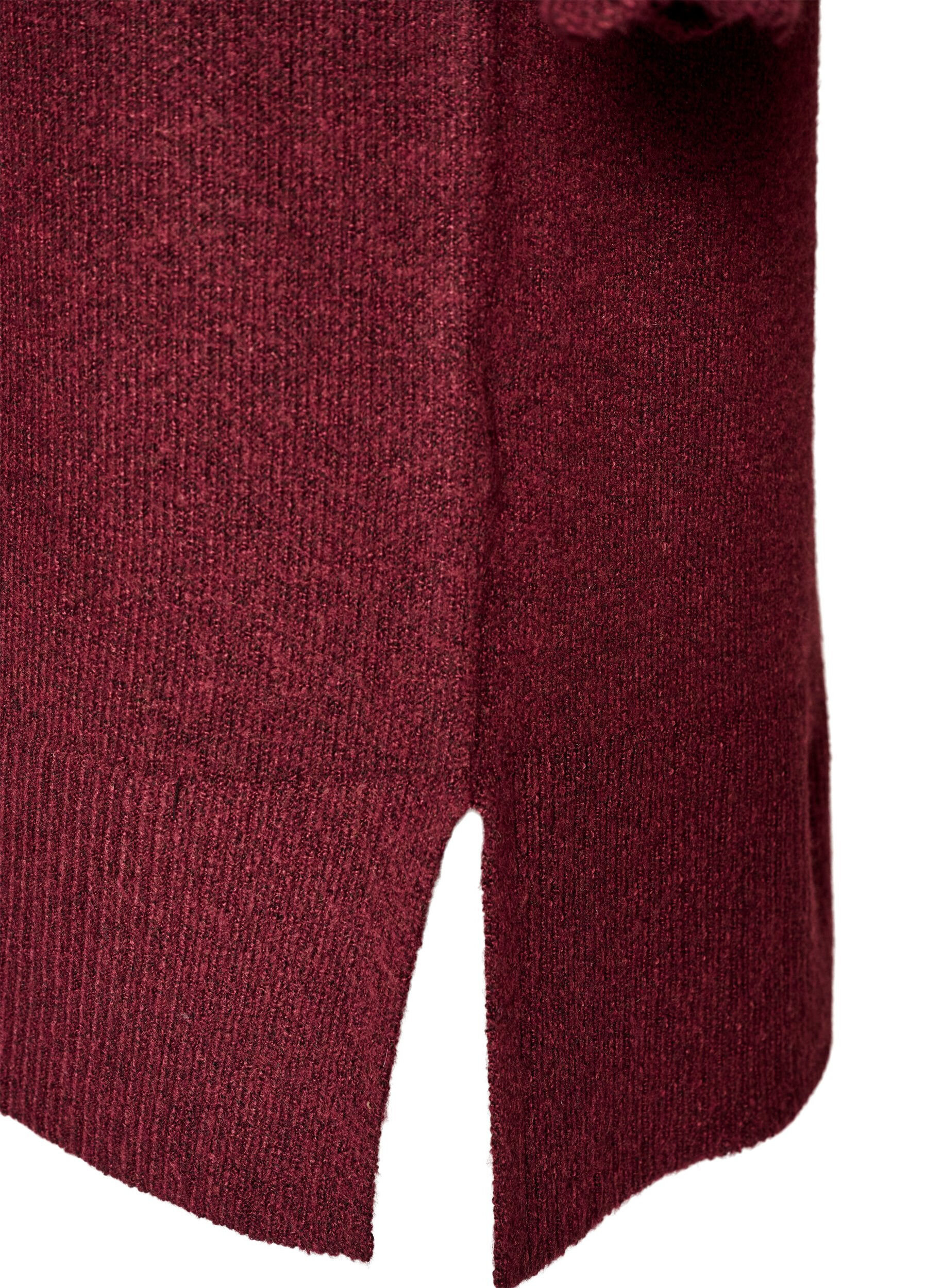 ZizziKort strikket kjole med b&oslash;lget fold og splitt, R&oslash;d, Packshot image number 3