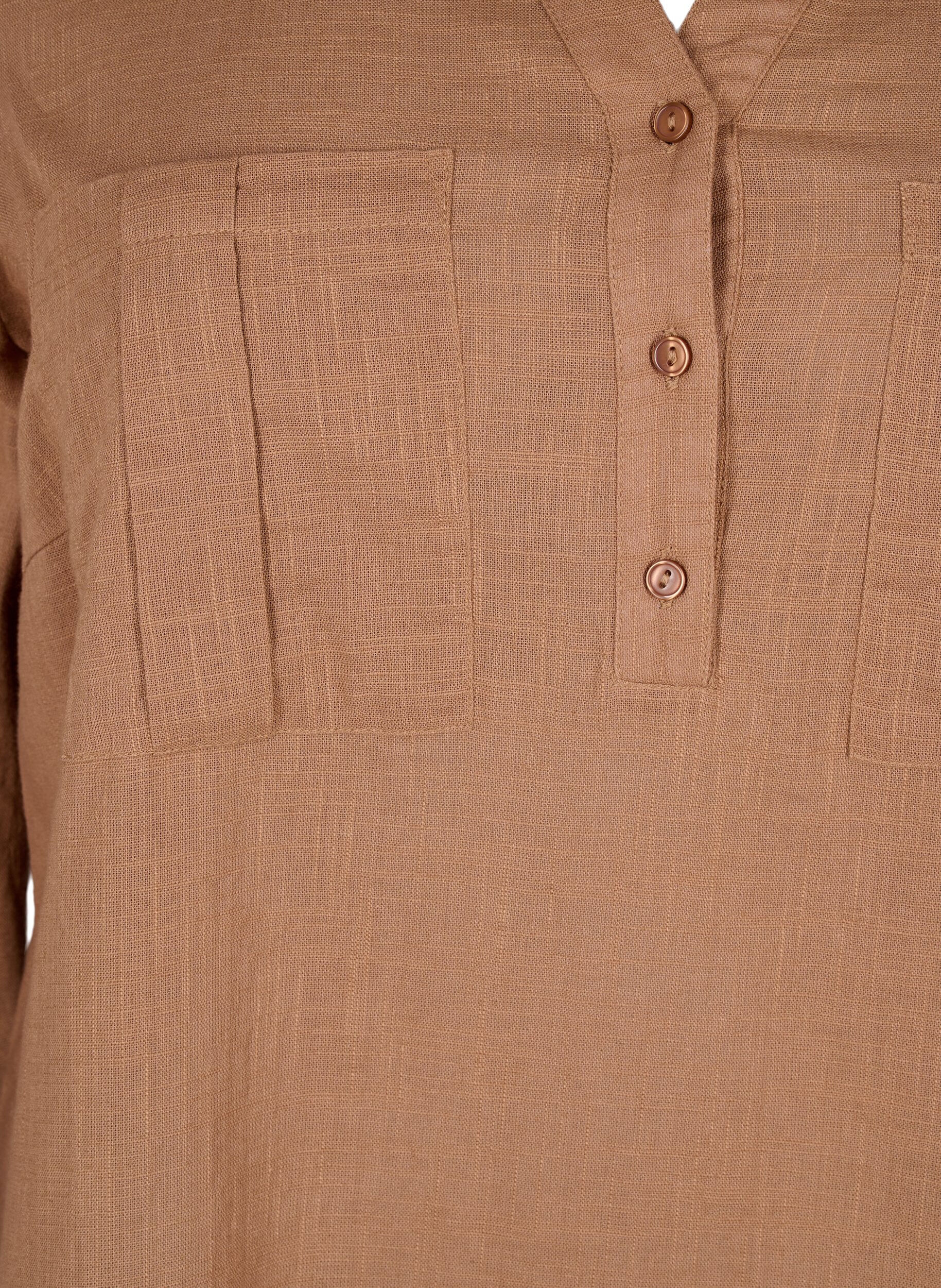 Zizzi Tunika i bomull med 3/4 ermer, Coca Mocha, Packshot image number 2