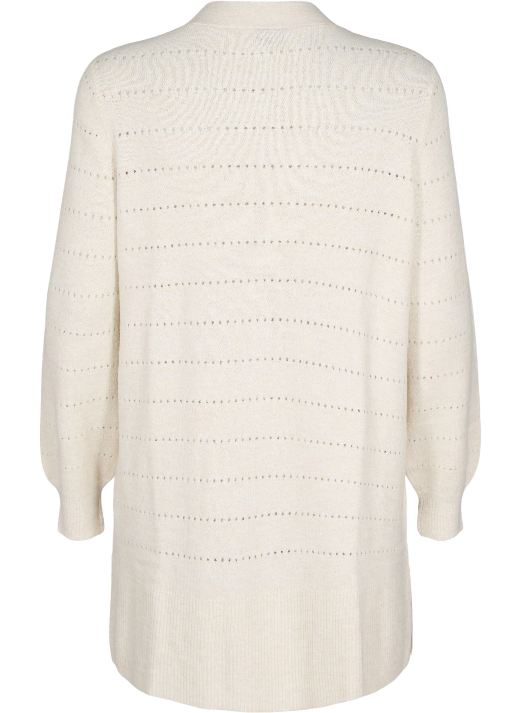 ZizziLang strikket cardigan med blondem&oslash;nster, Birch Mel., Packshot image number 1