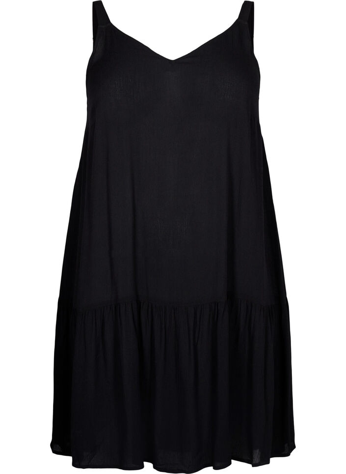 Sommerkjole i viskose med stropper, Black, Packshot image number 0