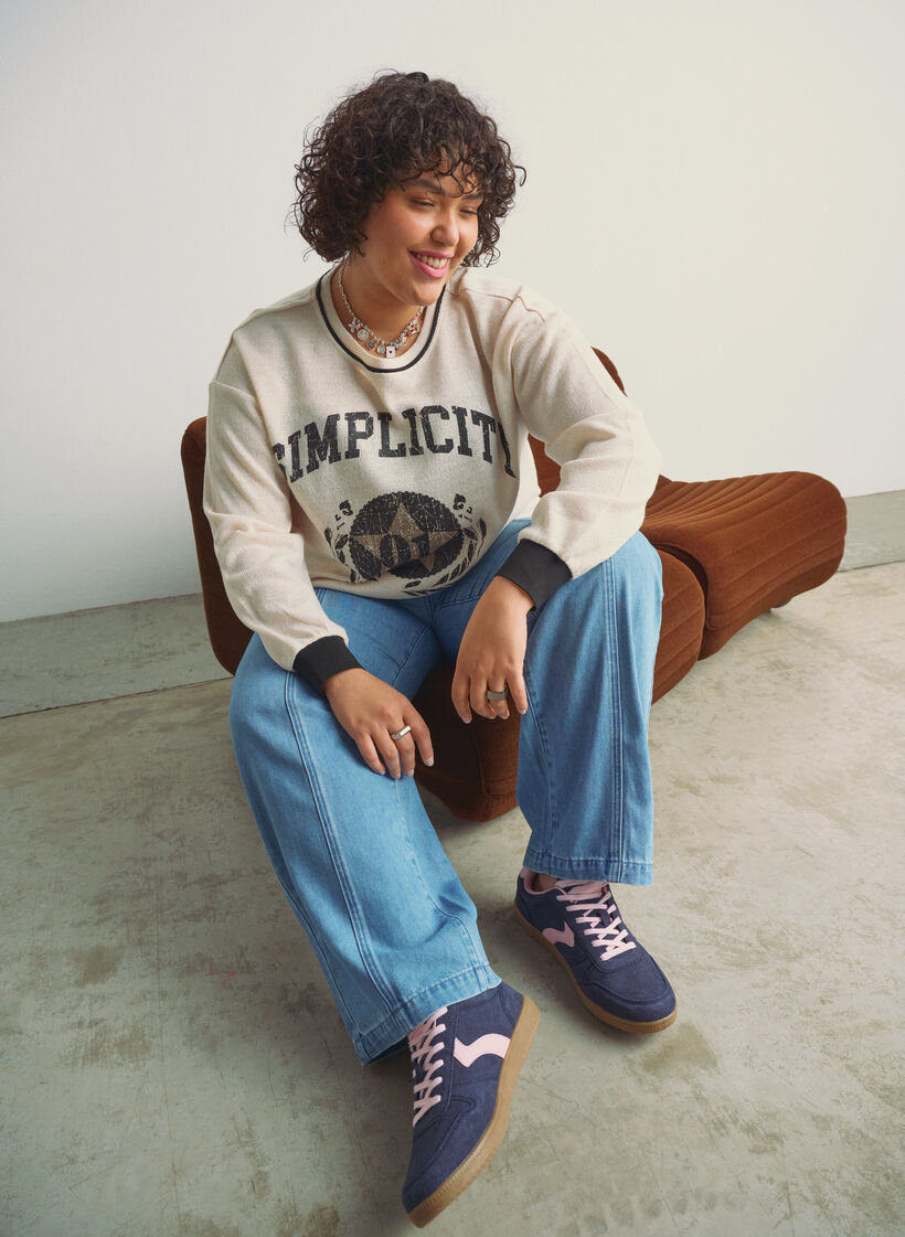 Genser i strukturert jersey med fronttrykk, Beige, Image image number 0