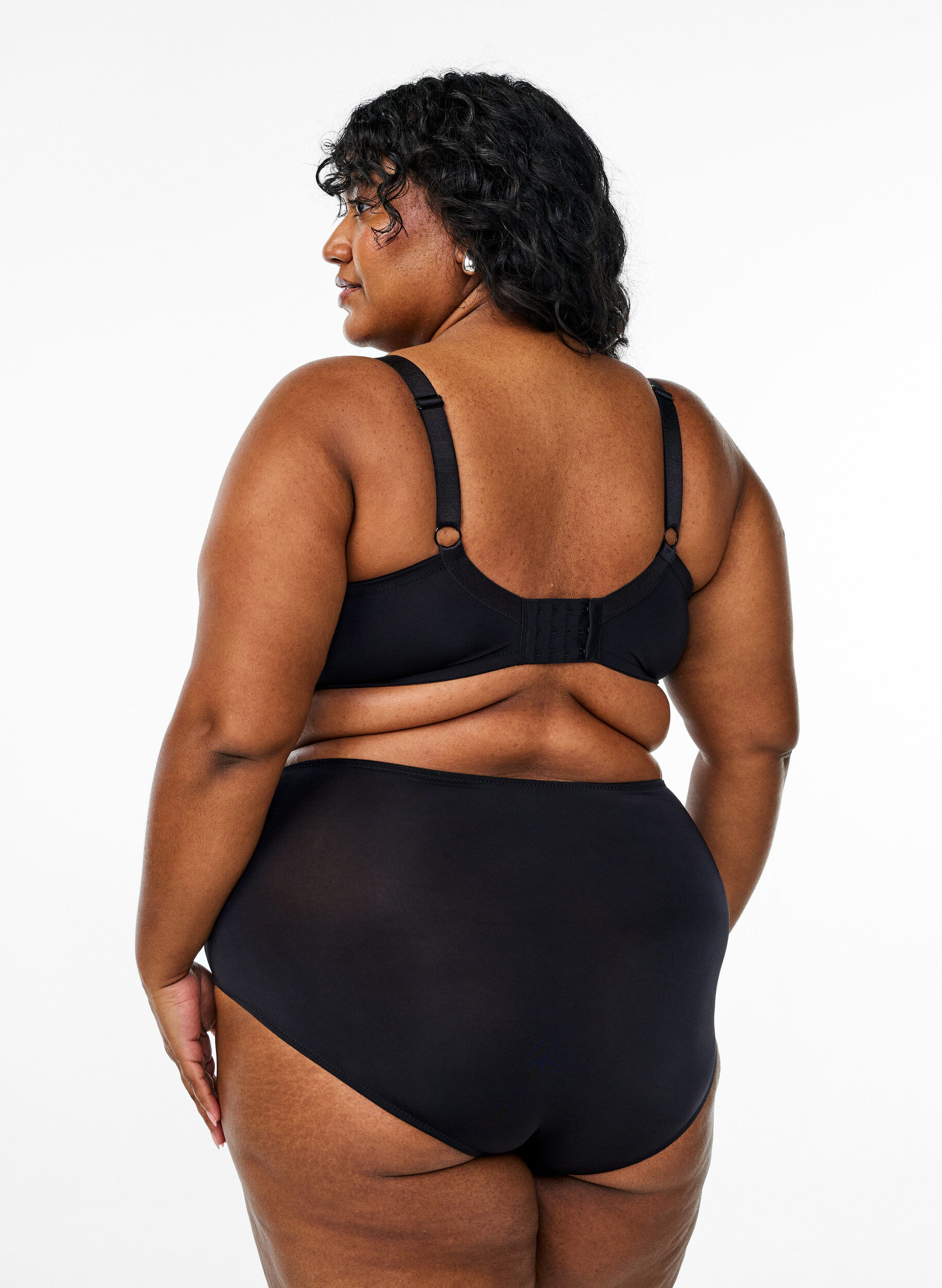 Zizzi Mikrofibertruser med blomsterbroderi, Svart, Model image number 1