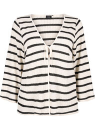 Stripete cardigan med knytestrikk, Sand Black Stripe