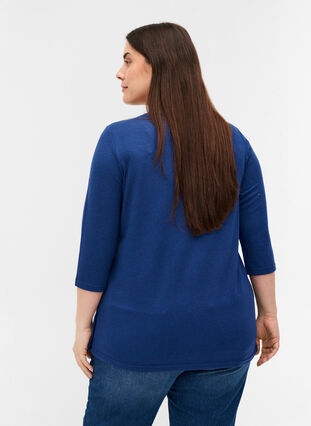 Bluse med 3/4-ermer og knapper, Twilight Blue Mel, Model image number 1