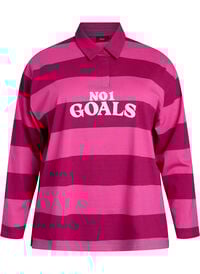 Stripete poloskjorte med brodert tekst, Rosa Stripete poloskjorte med brodert tekst