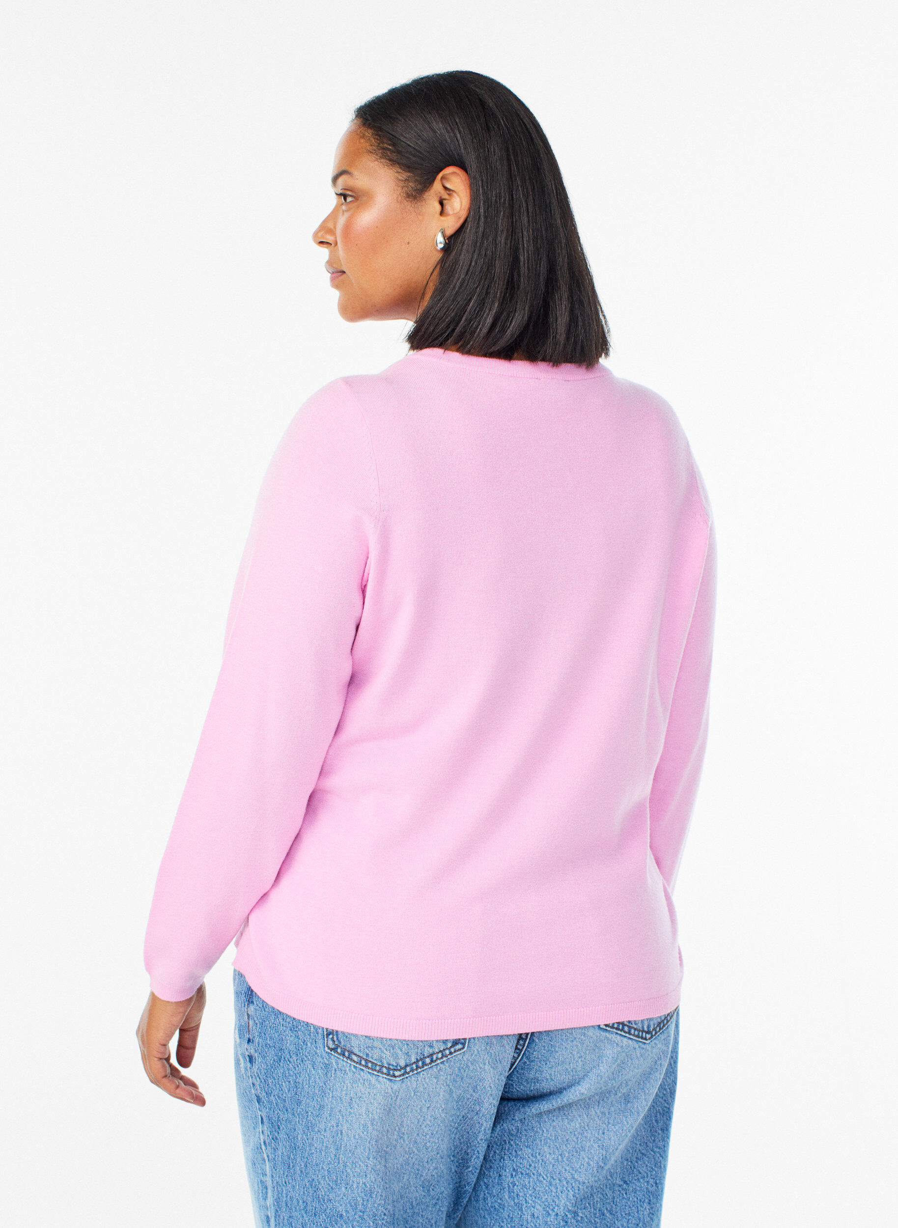 Zizzi Cardigan med runde knapper, Rosa, Model image number 2
