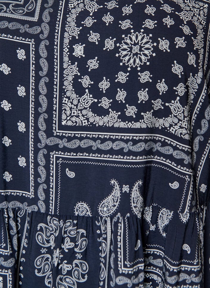 Ankellang kjole i viskose med paisley-trykk og korte ermer, Bl&aring;, Packshot image number 2
