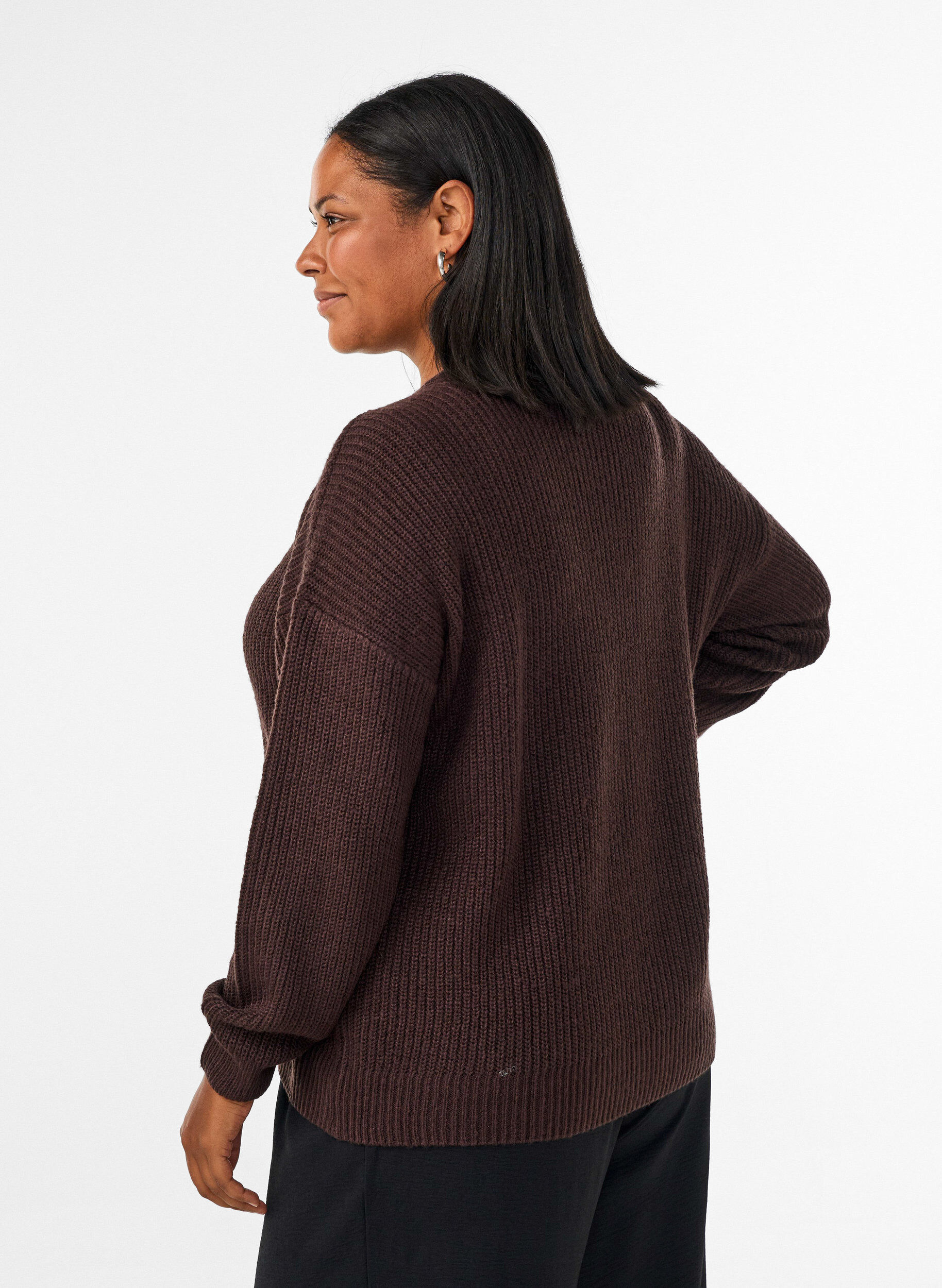 ZizziStrikket cardigan med glidel&aring;s, Brun, Model image number 2