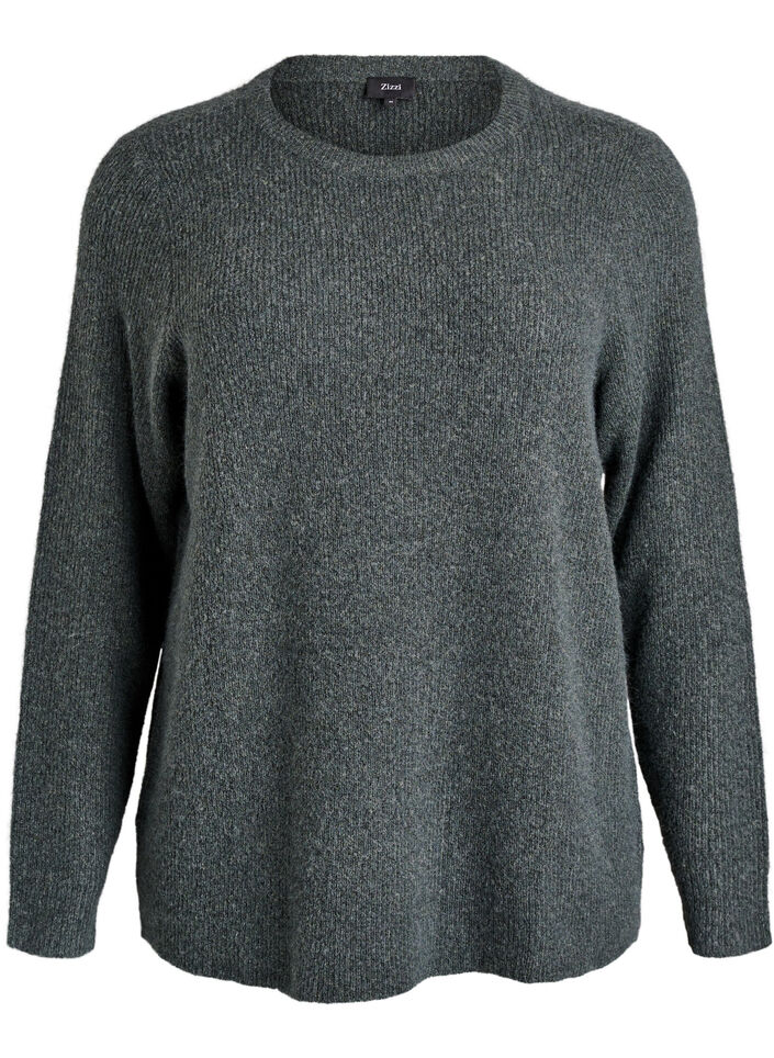 Melert strikkebluse med rund hals, Grønn, Packshot image number 0