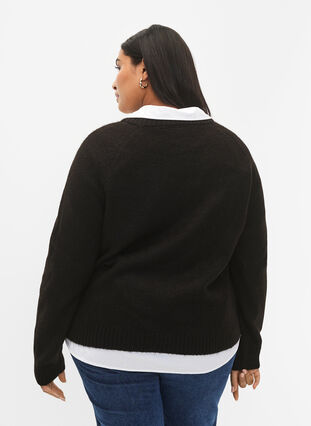 Strikket bluse med brodert tekst, Black/Black, Model image number 1