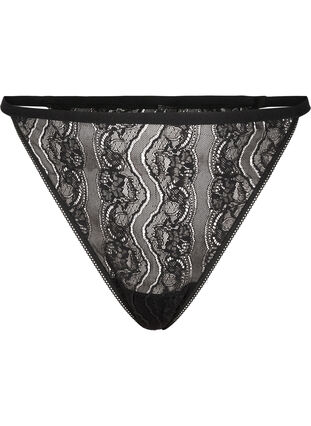 Zizzi G-streng med blonder og strikk i midjen, Black, Packshot image number 0