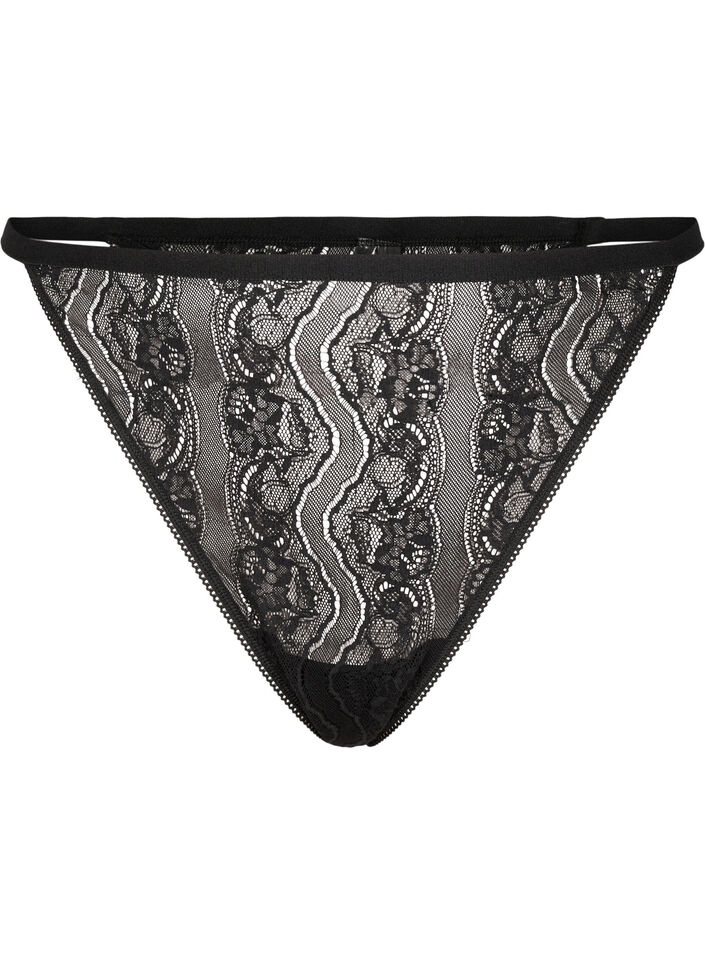 G-streng med blonder og strikk i midjen, Black, Packshot image number 0