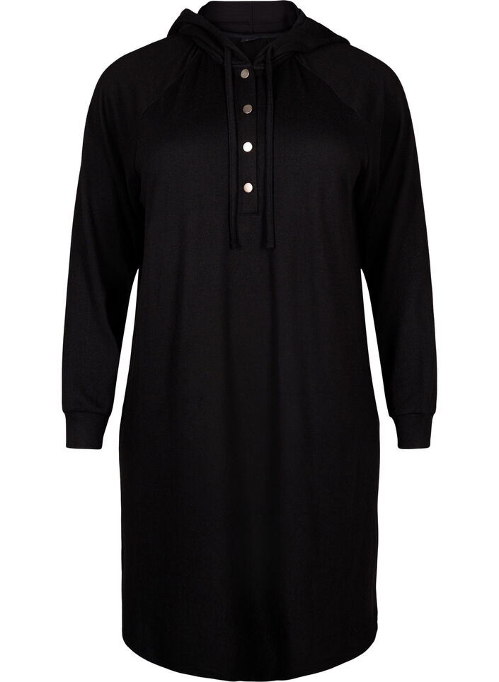 Langermet joggekjole med hette, Black, Packshot image number 0