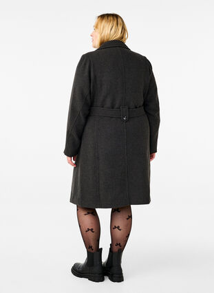 Zizzi Lang ullkåpe med belte, Dark Grey Melange, Model image number 1