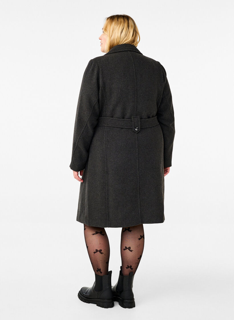 Lang ullkåpe med belte, Dark Grey Melange, Model image number 1