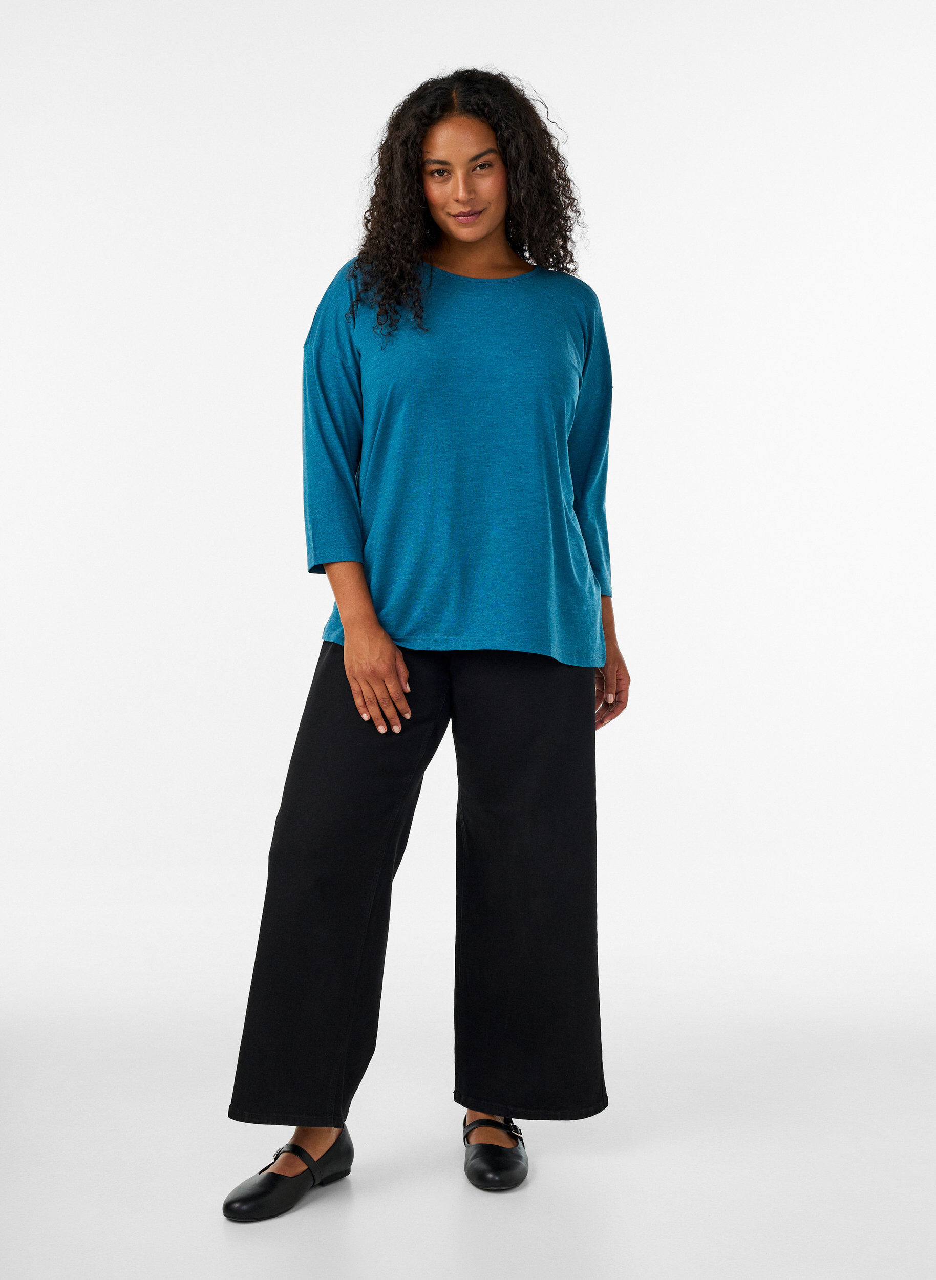 ZizziJersey bluse med 3/4 ermer, Bl&aring;, Model image number 1