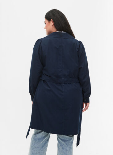 Trenchcoat med belte og lommer, Navy Blazer, Model image number 1
