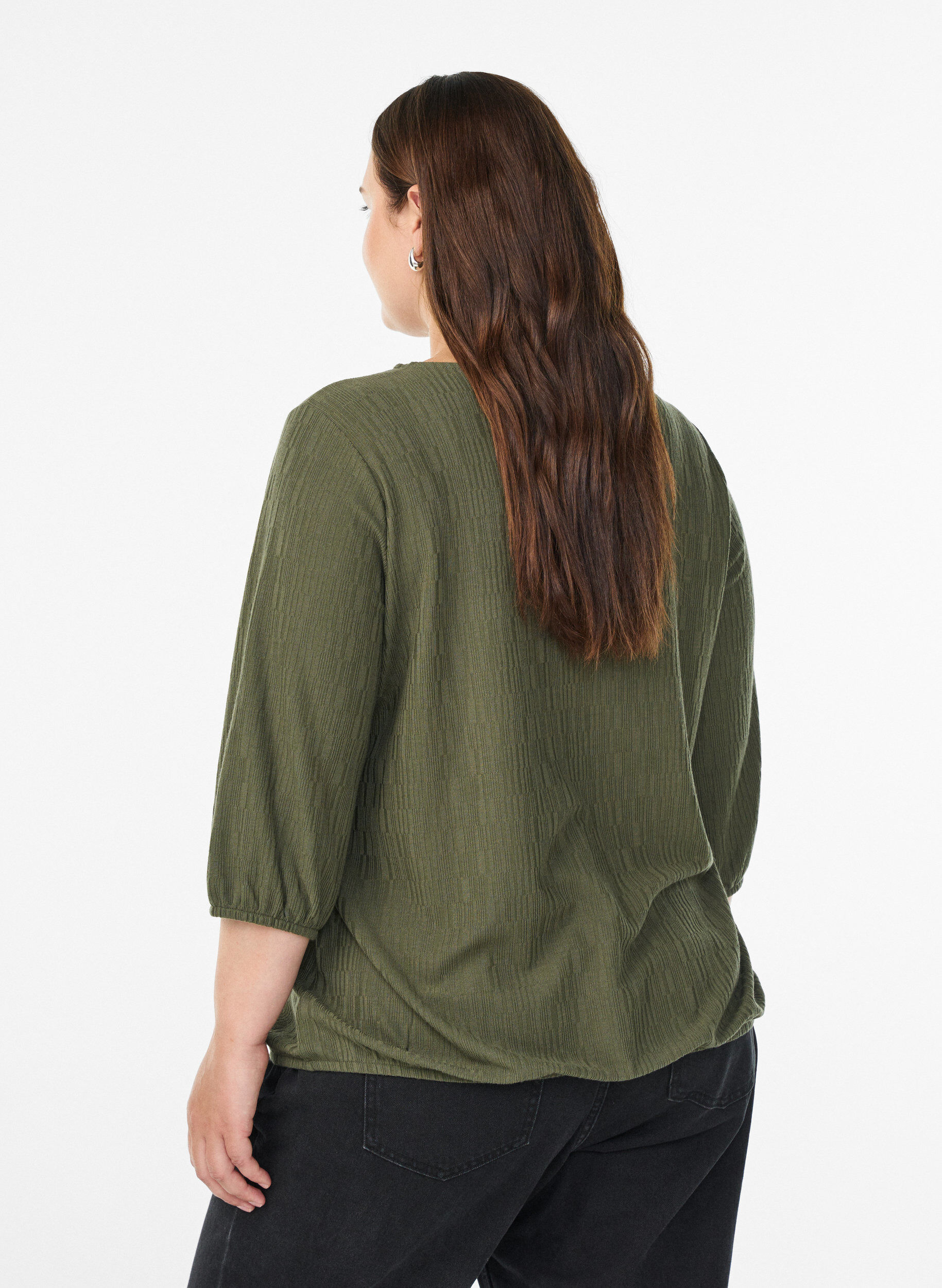 Zizzi Bluse med tekstur og 3/4 ermer, Gr&oslash;nn, Model image number 2