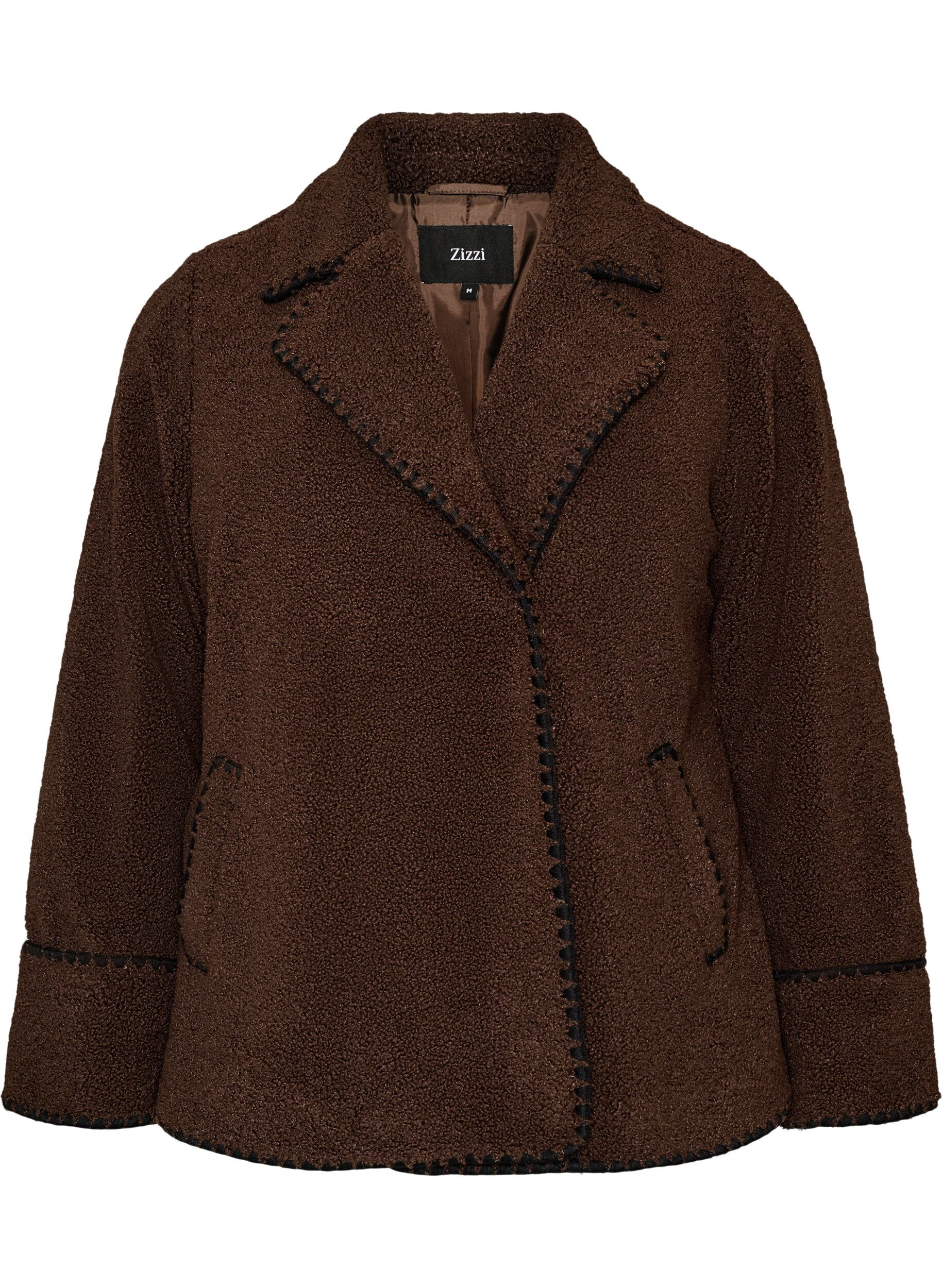ZizziTeddyjakke med kontrastdetaljer, Brun, Packshot image number 0