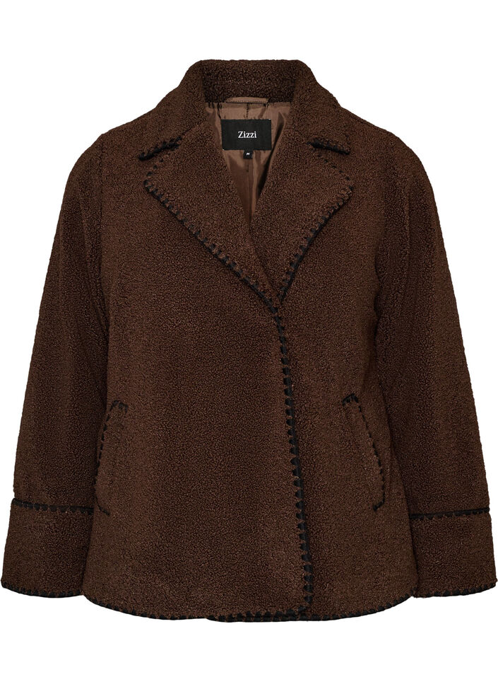 Teddyjakke med kontrastdetaljer, Brun, Packshot image number 0