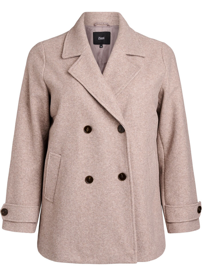 Kort k&aring;pe med dobbeltradede knapper, Beige, Packshot image number 0