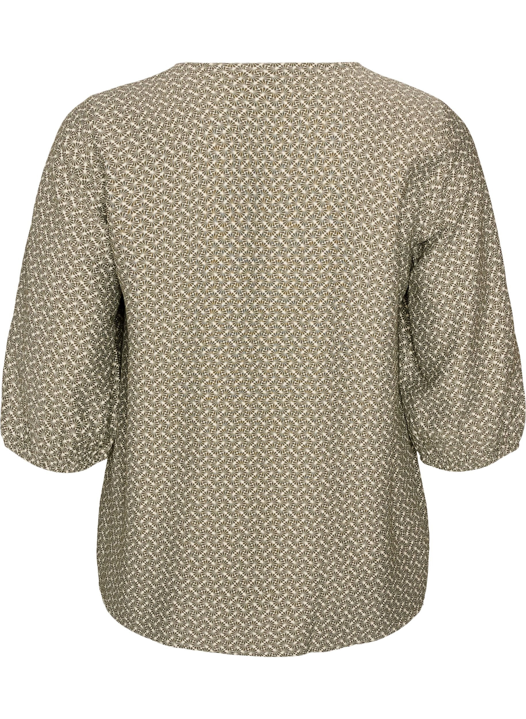 ZizziM&oslash;nstret viskosebluse med 3/4-ermer, Gr&oslash;nn, Packshot image number 1