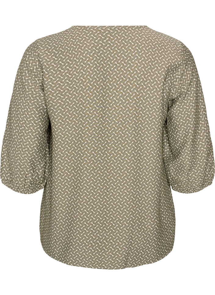 M&oslash;nstret viskosebluse med 3/4-ermer, Gr&oslash;nn, Packshot image number 1