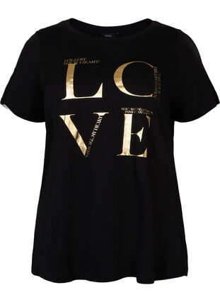 Kortermet T-skjorte med trykk, Black Love, Packshot image number 0