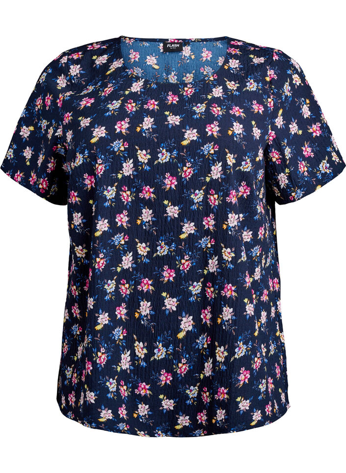Kortermet bluse med tekstur, Bl&aring;, Packshot image number 0