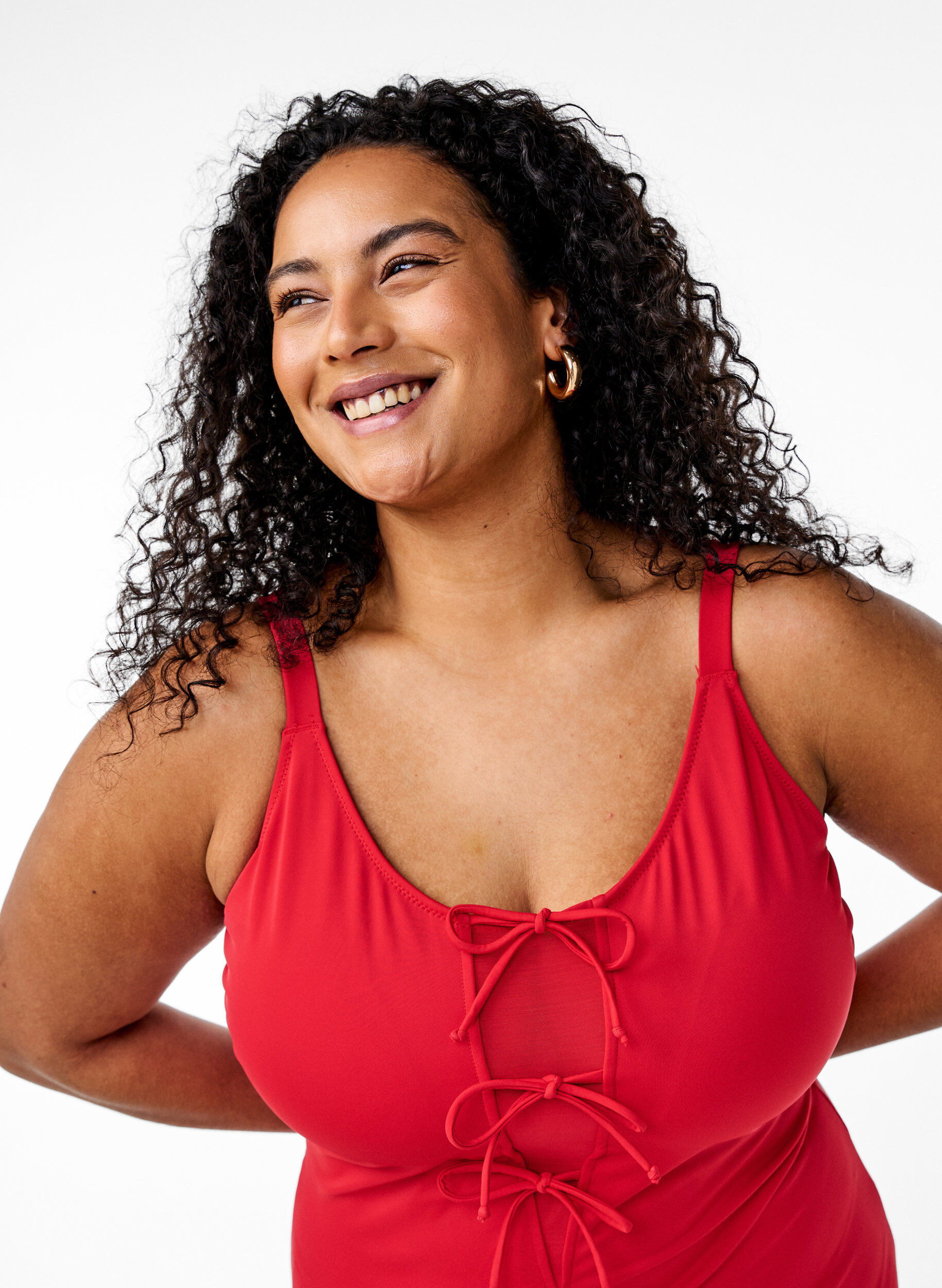 Zizzi Badedrakt med sl&oslash;yfer, R&oslash;d, Model image number 2