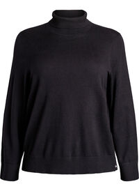 Strikkebluse med høy hals og knapper på siden, Svart Strikkebluse med høy hals og knapper på siden