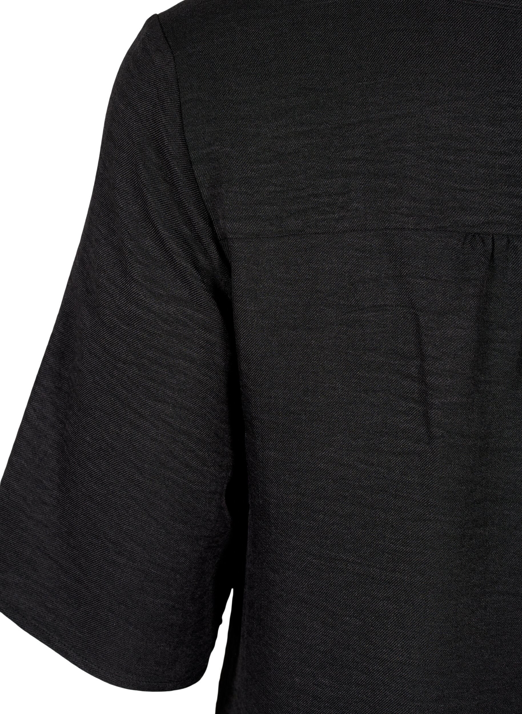 ZizziSkjortebluse med V-hals eog korte ermer, Svart, Packshot image number 3