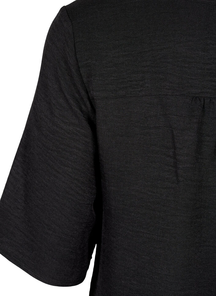 Skjortebluse med V-hals eog korte ermer, Svart, Packshot image number 3
