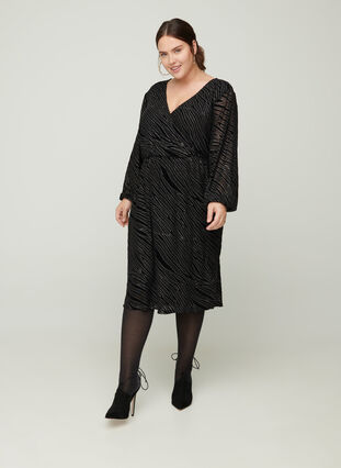 Mønstrete kjole med glitter og V-hals, Black w Glitter, Model image number 2
