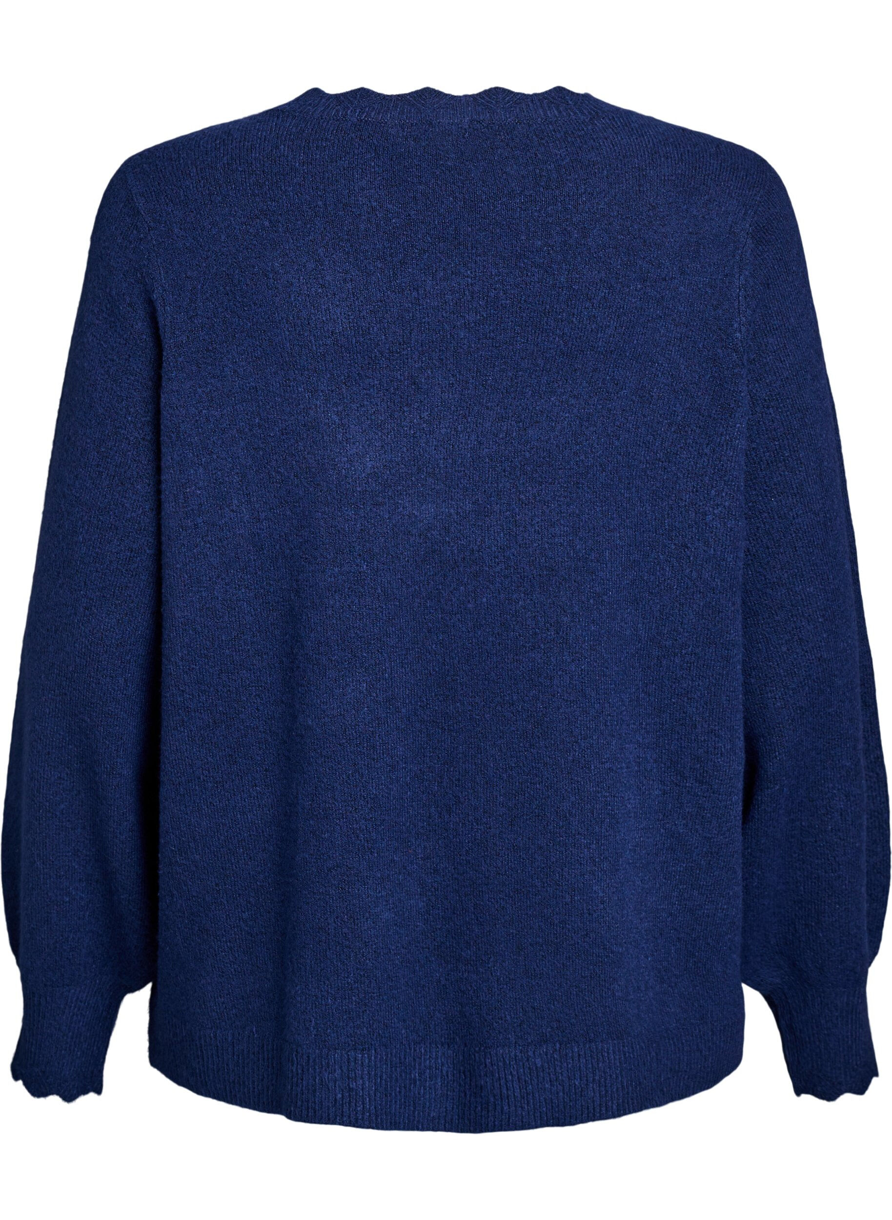 ZizziStrikkebluse med b&oslash;lgete kanter, Bl&aring;, Packshot image number 1