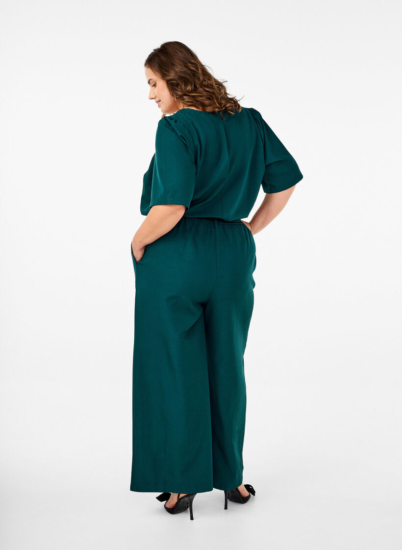 Jumpsuit med belte og korte ermer, Sea Moss Melange, Model image number 1