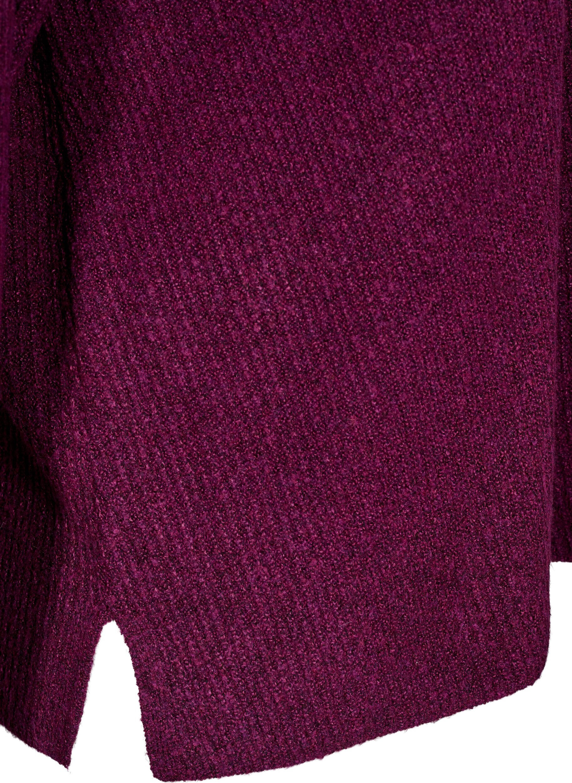 Zizzi Strikket bluse med v-hals og lange ermer, Potent P. Black Mel., Packshot image number 3